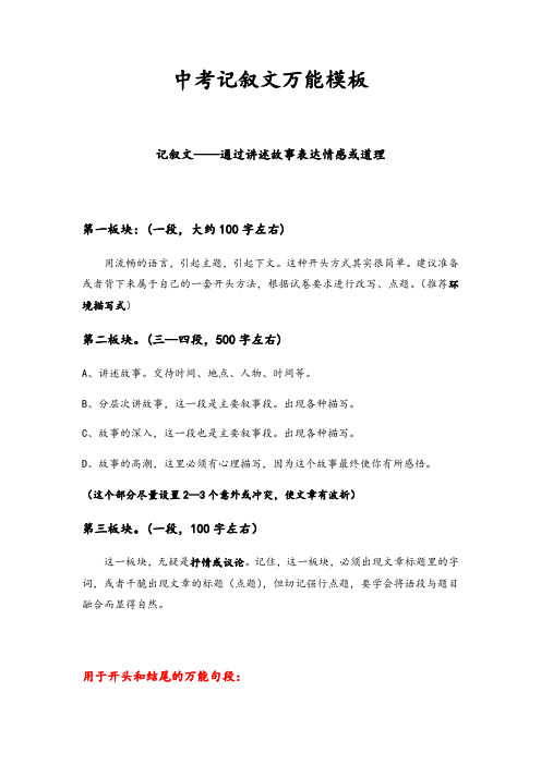 中考作文模板和开头结尾万能句段