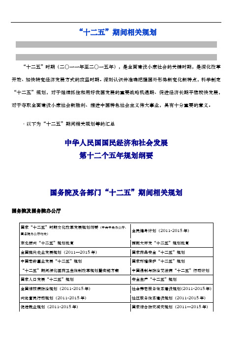 十二五期间相关规划