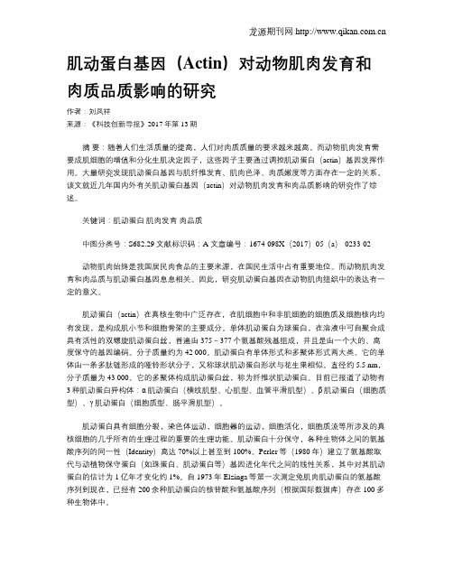 肌动蛋白基因(Actin)对动物肌肉发育和肉质品质影响的研究