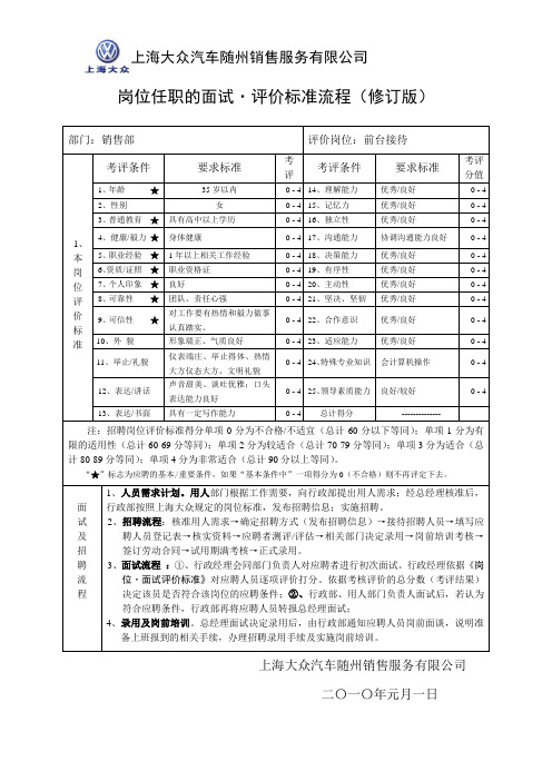 上海大众4S店前台接待-任职标准