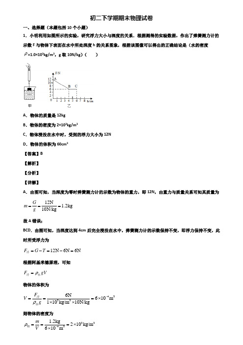 {3套试卷汇总}2018年重庆市八年级下学期物理期末考前模拟试题