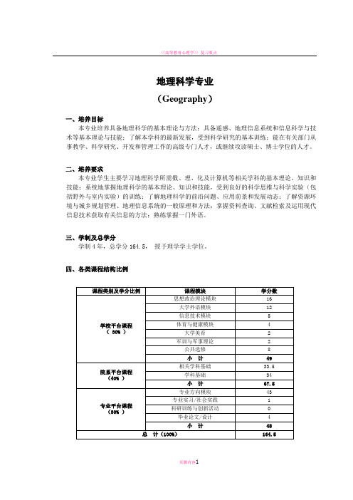 北京师范大学地理科学专业本科培养方案