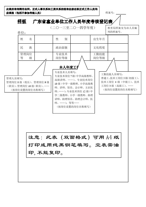 (样例)2014年度考核登记表