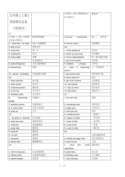 全国重点学校资料集五年级上册英语期末总复习资料全