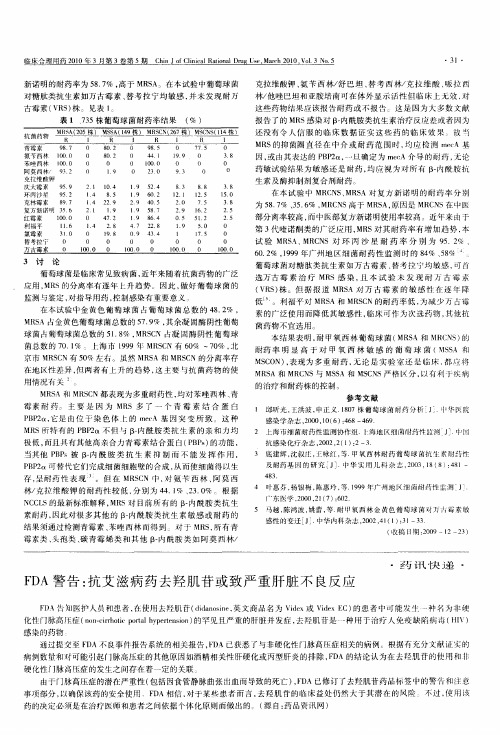FDA警告：抗艾滋病药去羟肌苷或致严重肝脏不良反应
