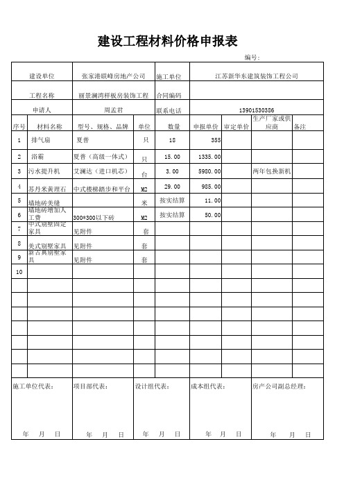 材料价格申报表.xls1