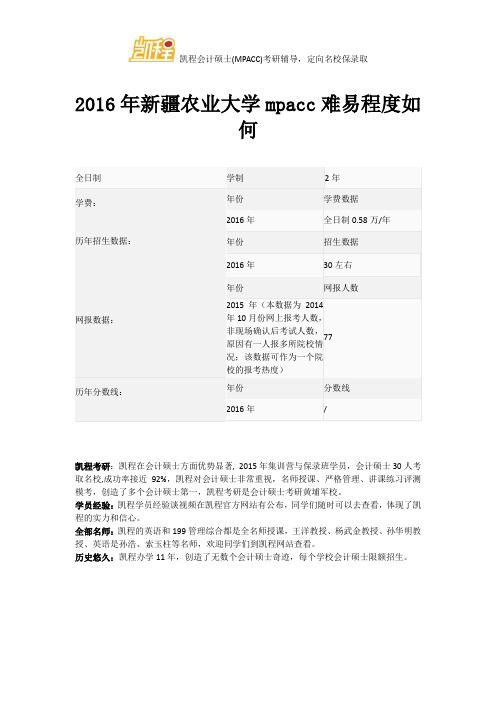 2016年新疆农业大学mpacc难易程度如何