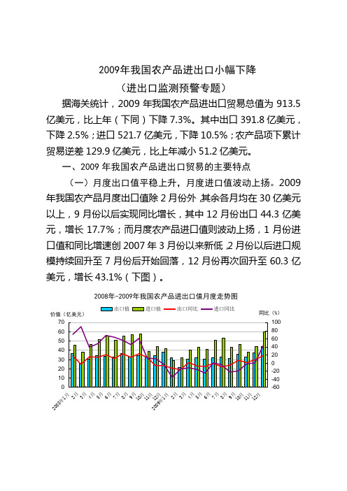 2009年我国农产品进出口小幅下降