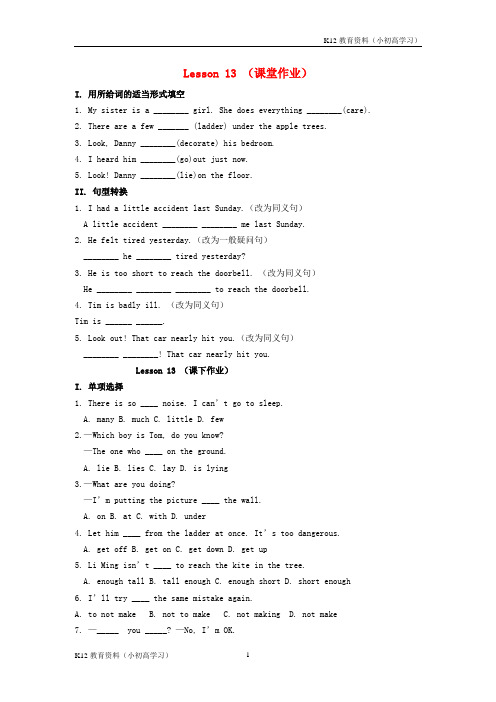 推荐K12九年级英语上册Unit3SafetyLesson13BeCarefulDanny课时训练新版冀教版