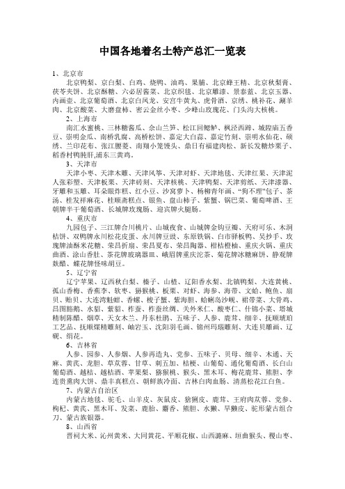 中国各地著名土特产总汇一览表