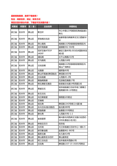 新版浙江省杭州市萧山区古玩企业公司商家户名录单联系方式地址大全74家