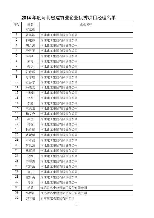 河北省2014年度优秀项目经理名单