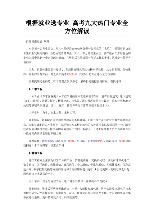 根据就业选专业 高考九大热门专业全方位解读