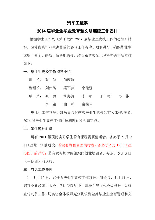 2014毕业工作安排