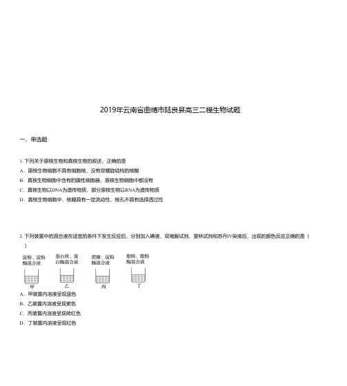 2019年云南省曲靖市陆良县高三二模生物试题
