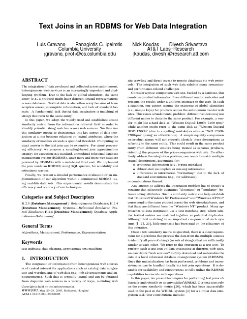 ABSTRACT Text Joins in an RDBMS for Web Data Integration
