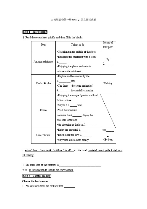 Unit 2 Reading 学案- 高一上学期英语人教版(2019)必修第一册(有答案)