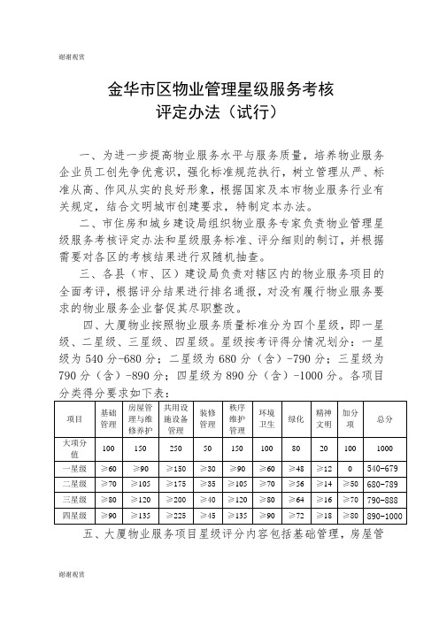 金华市区物业管理星级服务考核评定办法(试行).doc