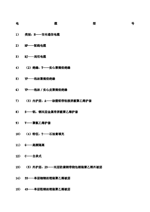 电线电缆型号大全