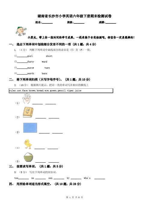湖南省长沙市小学英语六年级下册期末检测试卷