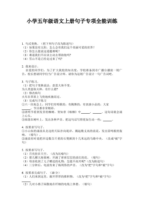 小学五年级语文上册句子专项全能训练