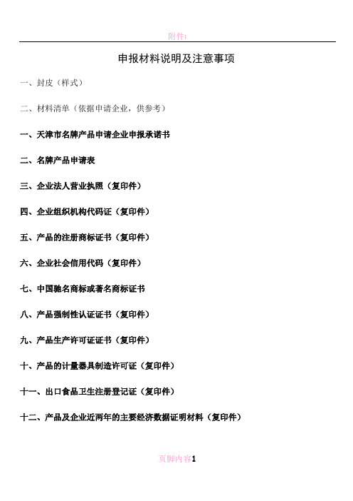申报材料说明及注意事项