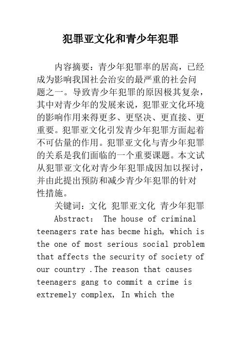 犯罪亚文化和青少年犯罪