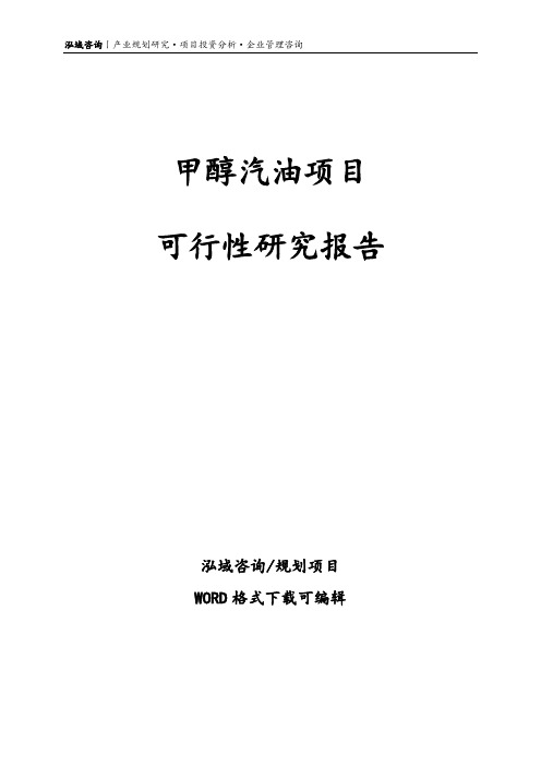 甲醇汽油项目可行性研究报告