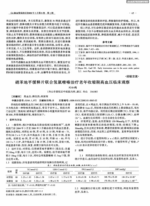 硝苯地平缓释片联合氢氯噻嗪治疗老年收缩期高血压临床观察