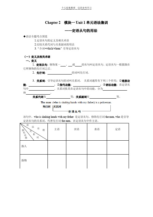 牛津英语模块一Unit1单元考点集训定语从句用法