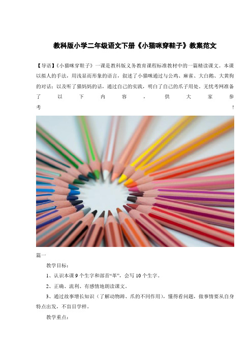 教科版小学二年级语文下册《小猫咪穿鞋子》教案范文