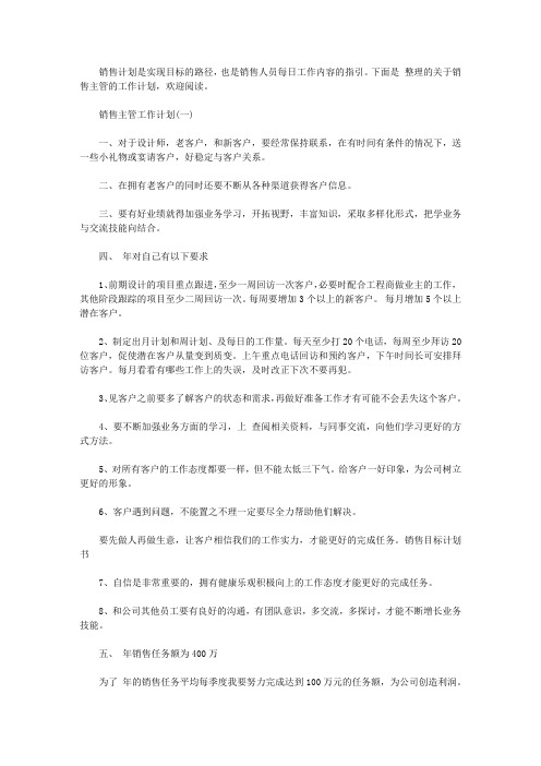 2020销售主管的工作计划