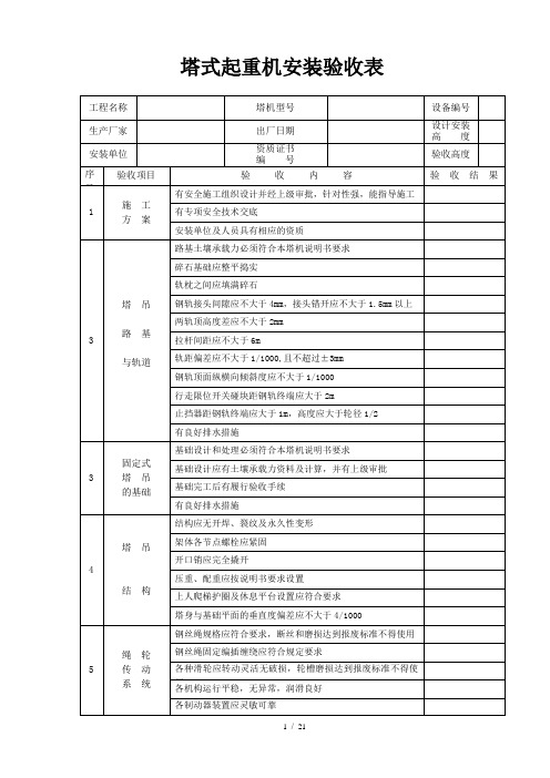 塔吊安装检查验收表