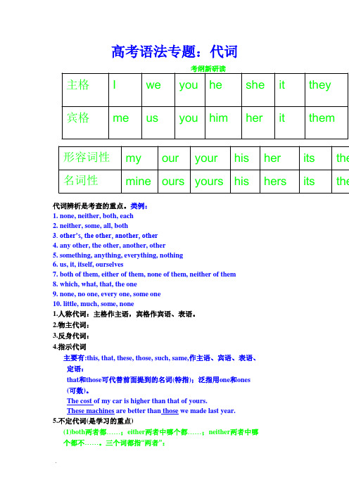 高考总复习英语实用精品学案：高考语法专题：代词