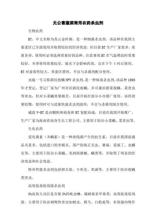无公害蔬菜常用农药杀虫剂