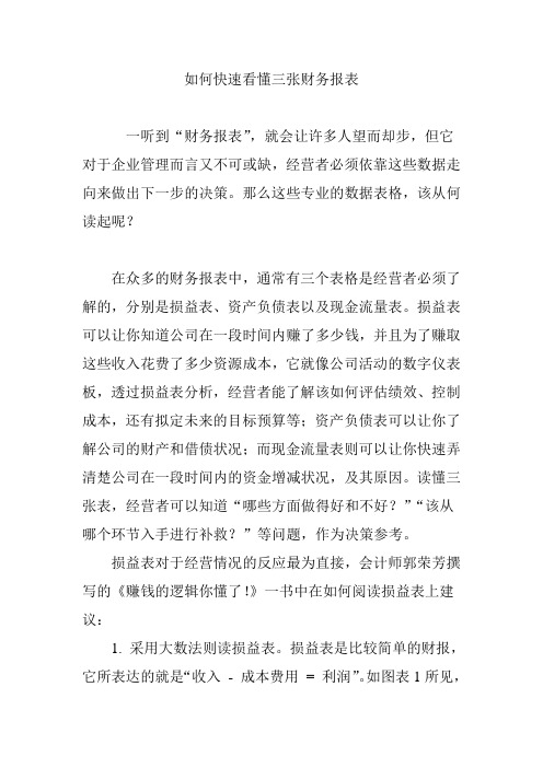 如何快速看懂三张财务报表