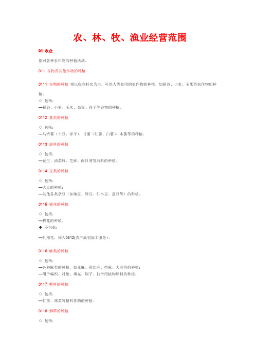 农、林、牧、渔业经营范围