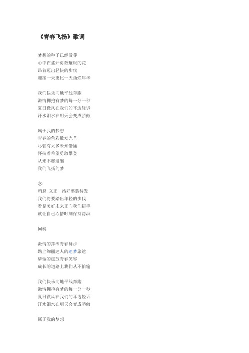 青春飞扬歌词