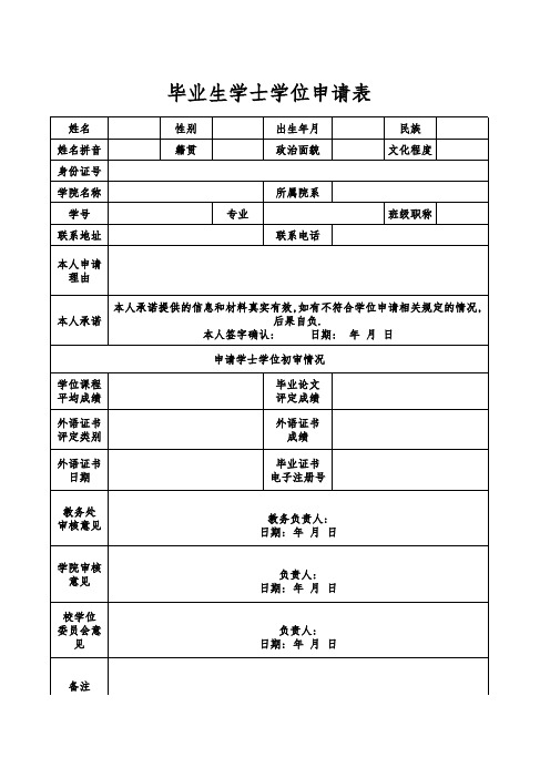 毕业生学士学位申请表