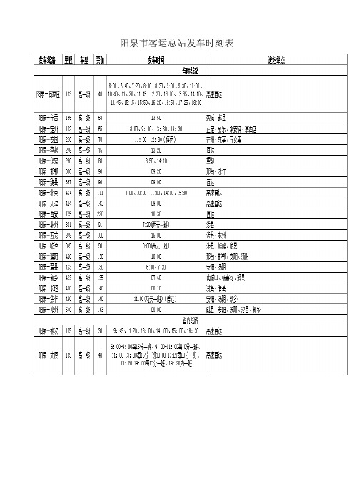 阳泉市客运总站发车时刻表