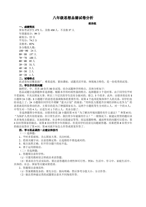 八年级思想品德试卷分析