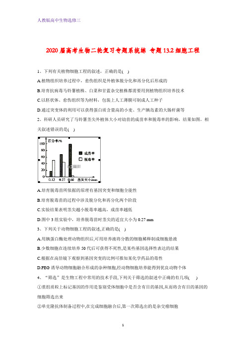 高考生物二轮复习专题系统练 专题13.2细胞工程 Word版含答案