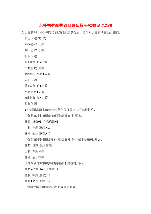 小升初数学热点问题运算公式知识点总结  