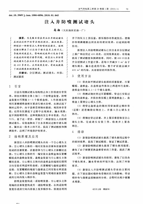 注入井防喷测试堵头