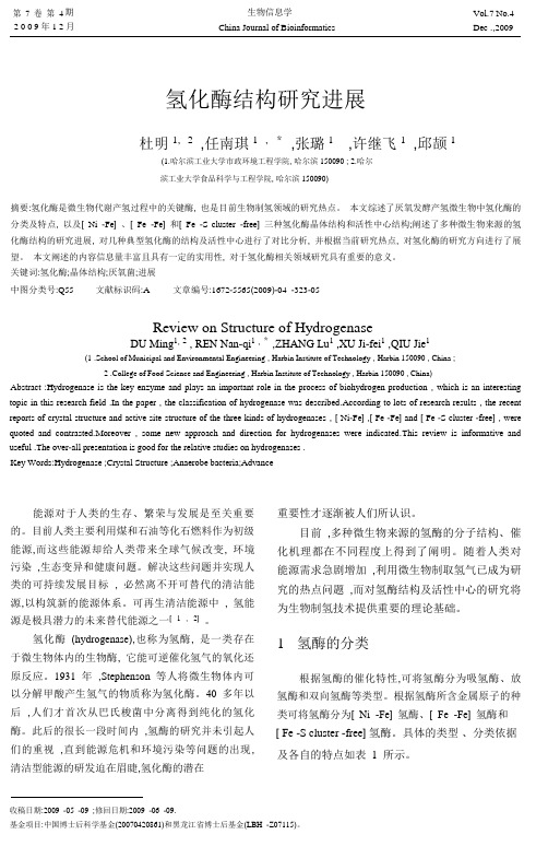 氢化酶结构研究进展_杜明汇总