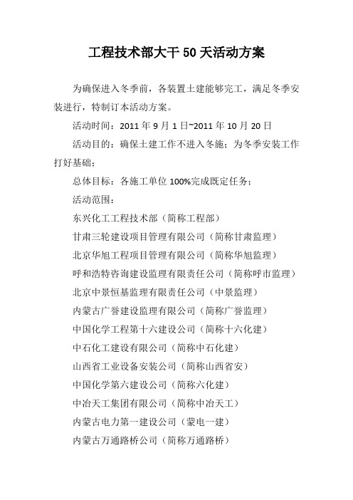 工程部大干50天活动方案定稿