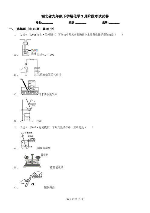 湖北省九年级下学期化学3月阶段考试试卷