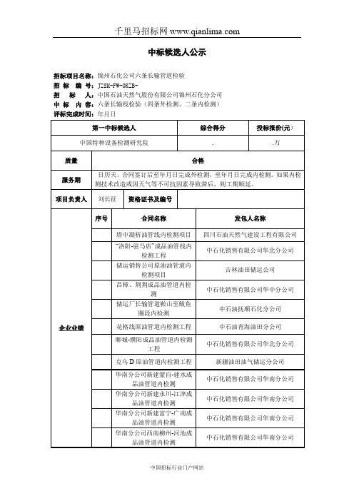 长输管道检验招投标书范本
