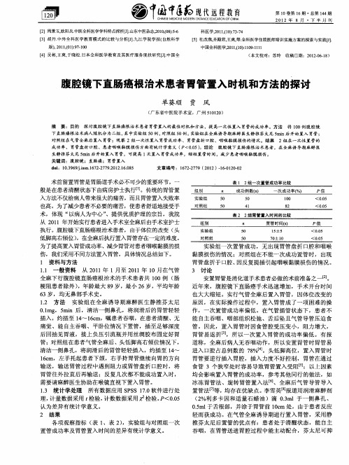 腹腔镜下直肠癌根治术患者胃管置入时机和方法的探讨