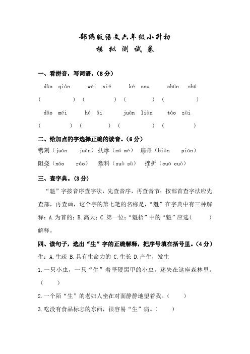 部编版六年级下学期小升初语文检测卷(附答案解析)